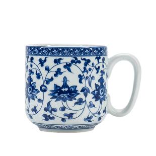 白瓷青花缠枝莲手把杯个人杯釉上彩瓷耳喝茶水杯防烫茶杯家用单杯