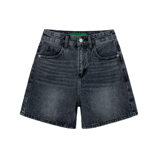 现货孤品清仓 西草儿6206高腰黑色牛仔短裤女夏季宽松全棉阔腿裤