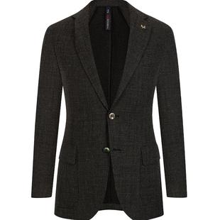 TOMBOLINI/东博利尼深灰色休闲西服男士秋季格子羊毛西装外套修身