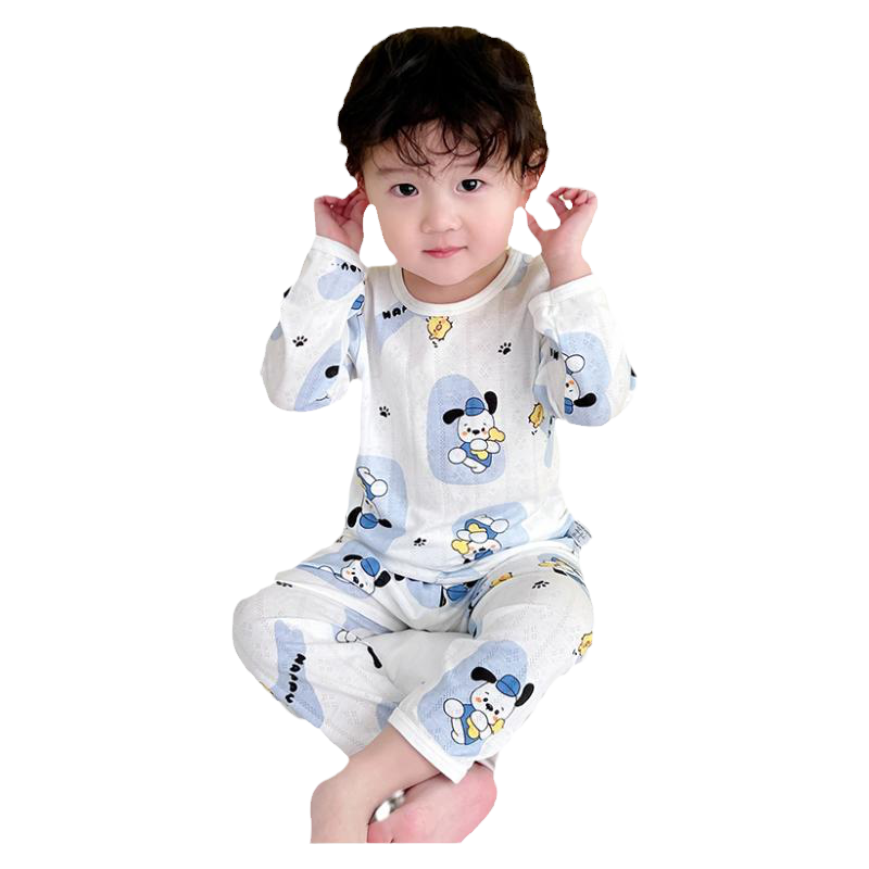 儿童家居服男童薄款夏季长袖女宝宝空调服竹纤维夏款男孩睡衣套装