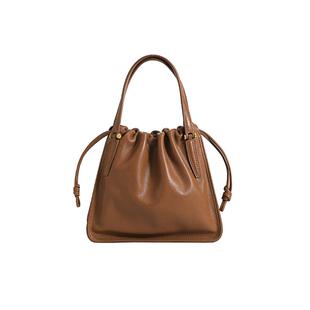 DILAKS迪莱克丝2025真皮托特包抽绳手提包女高级感百搭单肩斜挎包