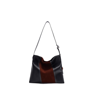 RoselessRose托特水桶hobo包麂皮绒拼接设计单肩斜挎软牛皮女包