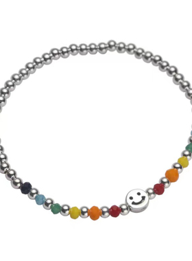 甜美百搭彩色串珠钛钢弹力绳手链