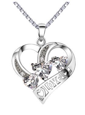 心形水晶情人节礼物女吊坠项链