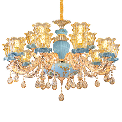 复式楼奢华别墅客厅灯豪华法式灯欧式大厅挑空陶瓷长楼中楼吊灯