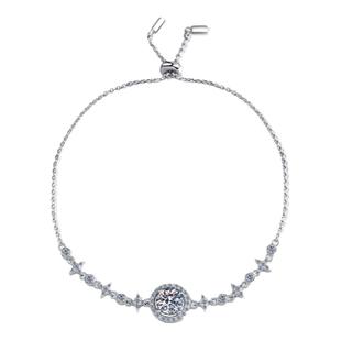 正品莫桑石星月手链新款925纯银镀18K白金手镯简约精致银饰送女友