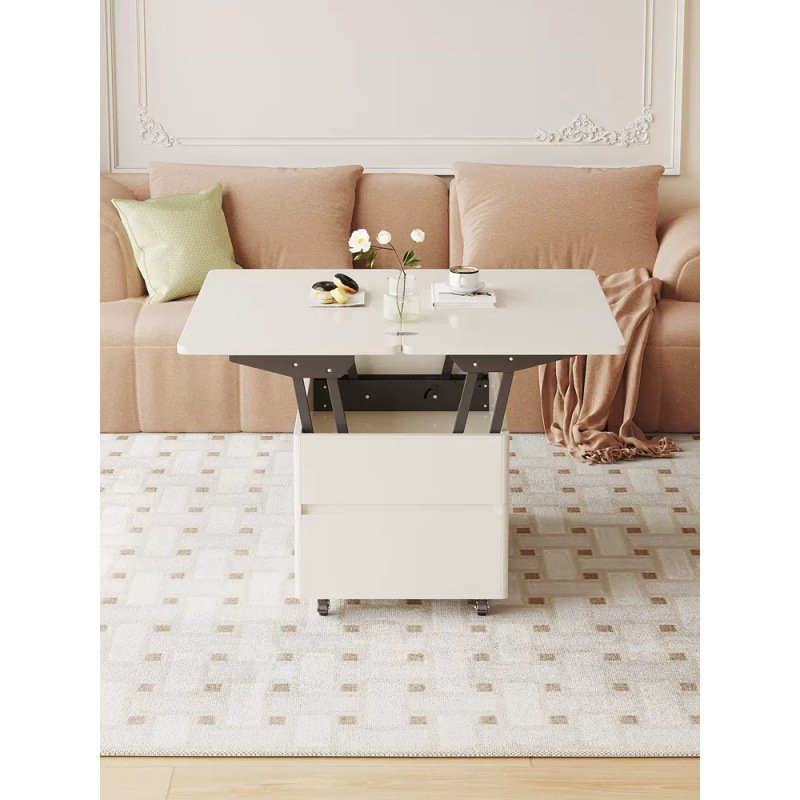 升降茶几餐桌两用奶油风茶桌小户型现代客厅简约家用折叠几网红