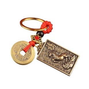 新年纯黄铜马到成功挂件八卦方牌子挂绳车钥匙扣吊坠男女包包挂饰