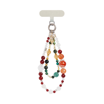 圣诞限定天然红玛瑙黄水晶手机链胶花金发晶手机垫片挂绳挂链礼物