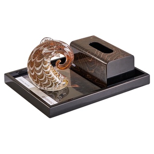 现代轻奢售楼处洽谈桌茶几托盘花艺组合烟灰缸纸巾盒摆件组合套装