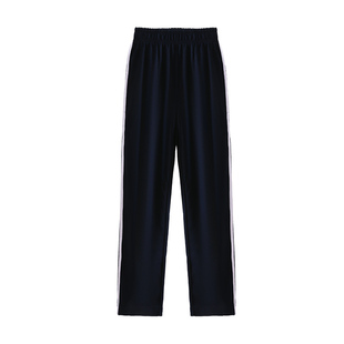 儿童纯棉校服裤子藏青色一道细杠条纹白条学生男女童春秋季款长裤