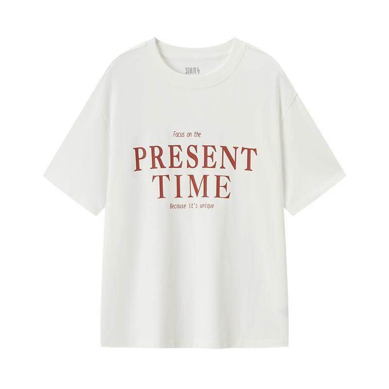 森马短袖T恤女中长款纯棉衣服个性休闲风夏季宽松字母套头衫潮流