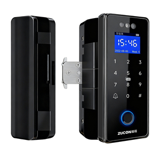 祖程玻璃门指纹锁有框门免打孔定制双门带框电子密码锁肯德基门锁