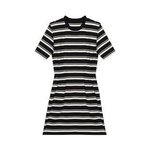 vilan/慧兰连衣裙女2025夏季新款时尚气质显瘦短袖条纹印花中裙子