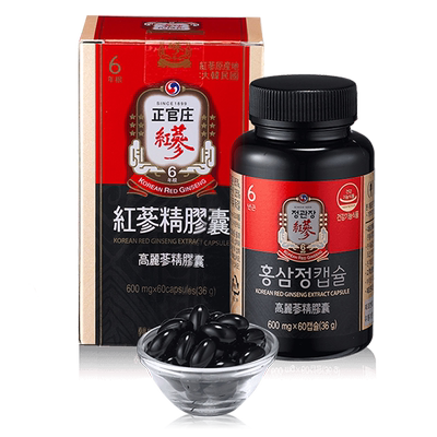 高丽参正官庄韩国6年根红参精浓缩液人参胶囊滋补营养品60粒装