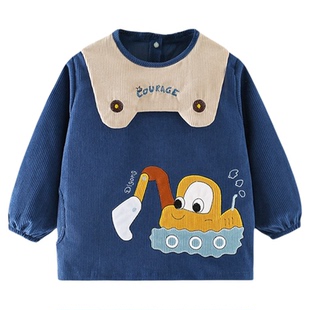 灯芯绒宝宝好看的罩衣儿童防水防脏反穿衣男童吃饭围兜秋冬可外穿