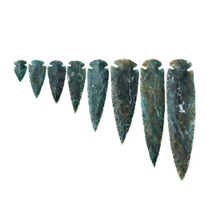 手工敲制原始石刀箭头匕首天然原石玛瑙青色矛器印第安箭簇男挂件