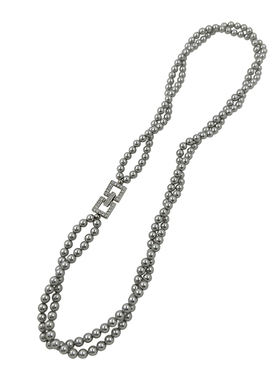 施家珍珠纯银清冷银灰色双层项链