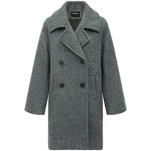 COCOBELLA格雷灰色大翻领毛呢大衣女新款长毛绒呢子外套WL910A-2