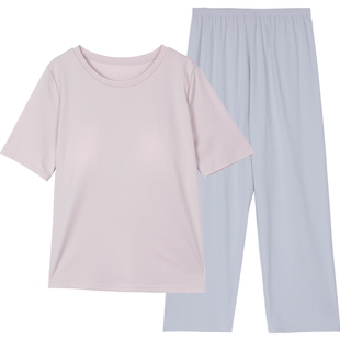 安莉芳旗下E-BRA专柜新品棉质短袖撞色睡衣女士家居服套装KL00179