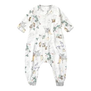 Griny婴儿睡袋春夏新品七分袖双层竹棉宝宝分腿睡袋空调房防踢被