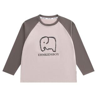 小象汉姆童装男童长袖t恤儿童打底衫内搭上衣2026春装新款纯棉
