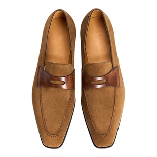 拙履【典藏】流玉方头/圆头反绒小牛皮便士乐福鞋男鞋皮鞋