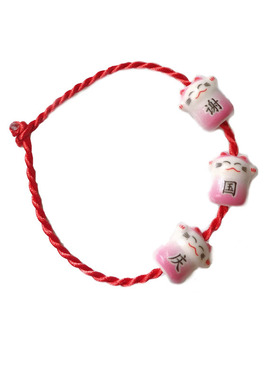 招财猫陶瓷名字红绳手链定制