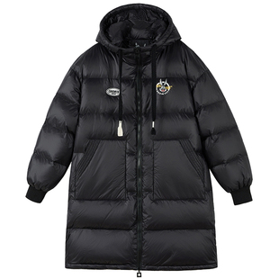 高中初中学生羽绒服90绒女休闲长款外套宽松连帽面包服白鸭绒新款