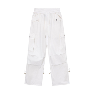 RESUMM白色工装裤女美式hiphop潮牌高街嘻哈爵士舞裤子运动休闲裤