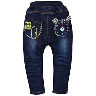 清仓三层加厚棉裤男孩冬天裤子卷边宽松牛仔小宝宝高腰保暖1-5岁