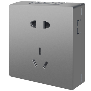 国际电工官方 灰色超薄明装七孔插座面板家用16a一开五孔带开关