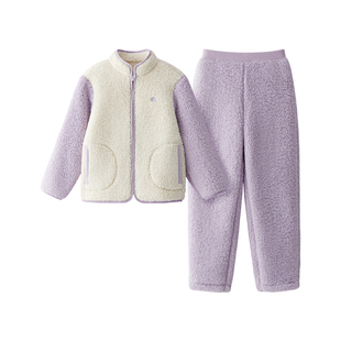 蕉内绒绒5系男童羊羔绒连帽加厚家居服套装冬亲子装女童儿童睡衣