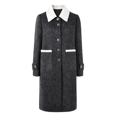 秋水伊人绵羊毛中长通勤毛呢外套