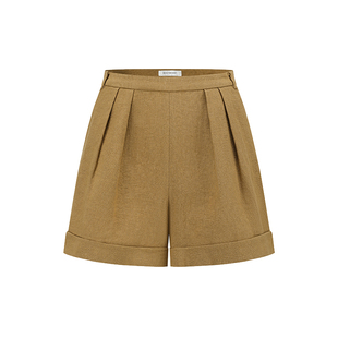 【正品授权】INTO THE EAST 26春夏 杏黄色亚麻翻边短裤