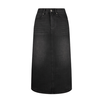 黑色水洗牛仔裙后开叉显瘦半身裙