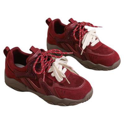 星期六真皮厚底红色德训鞋女春季新款百搭休闲运动女鞋复古阿甘鞋