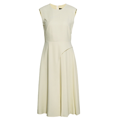 罗衣高级浅黄色无袖连衣裙