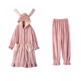 浪莎睡衣女秋冬季珊瑚绒长袖甜美睡袍厚款连体毛绒卡通韩范家居服