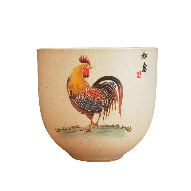 瓷缘粗陶复古日式斗彩鸡缸杯