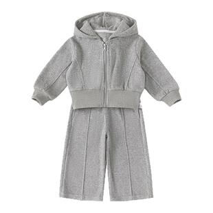 贝贝城女童春装2026新款宝宝连帽卫衣套装女宝时髦帅气运动服外套