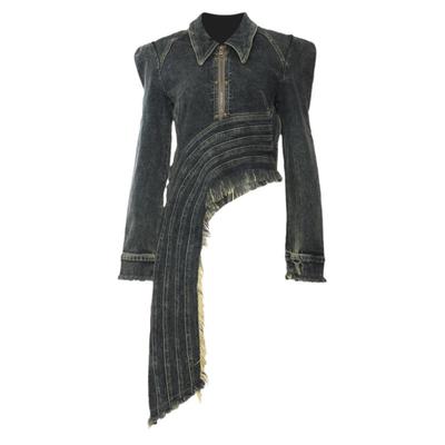 复古不对称裁剪牛仔上衣中长款