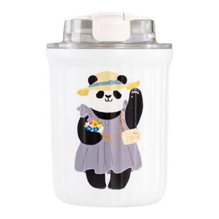 美国cupmystery卡通萌萌熊猫咖啡杯便携提绳双饮陶瓷316保温杯
