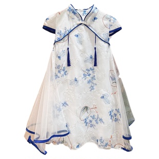 女童旗袍裙青花瓷2026夏装儿童旗袍裙六一演出服女孩新中式连衣裙