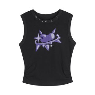 SagiDolls少女斗志 #放课后的女主唱#甜酷黑色涂鸦印花背心音乐节