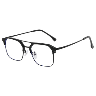 变色近视眼镜男款斯文败类半框防蓝光平光镜眼镜框架黑框感光可配