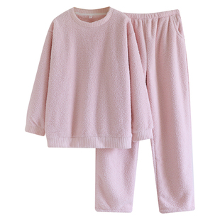 半边绒情侣睡衣冬季女珊瑚绒套装加厚可外穿男士家居服2025年新款