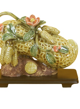 招财旺宅石湾公仔陶瓷花生摆件