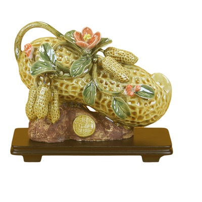 招财旺宅石湾公仔陶瓷花生摆件