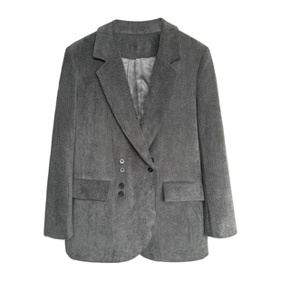 灯芯绒西装外套女秋季新款气质时尚复古百搭高级感宽松条绒西服